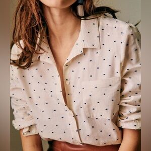 SEZANE Tomboy Shirt in Ecru/Blue Dots Size 6 (38) M